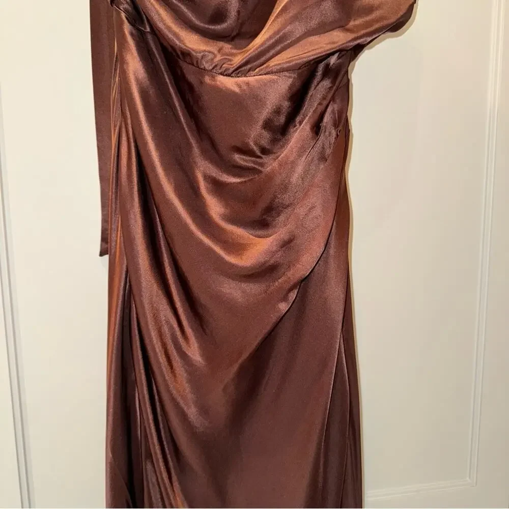 NICHOLAS Galilea High Neck Gold Trim Maxi Dress Espresso 6 - Picture 10 of 16